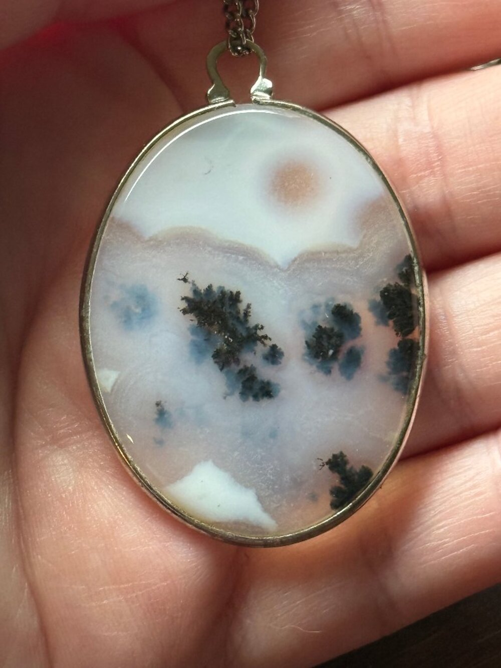 Stunning Dendritic Moss Agate Slice Pendant Necklace